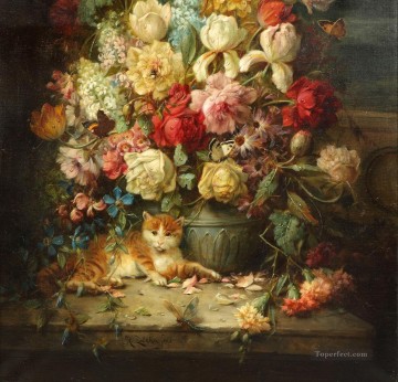  blumen - Katze unter Hans Zatzka Blumen